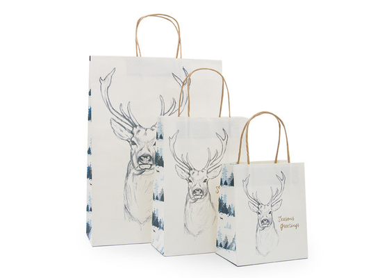 Good price Flat Bottom Fancy Christmas Wrapping Paper Bag Grossgrain Ribbon Handle on line