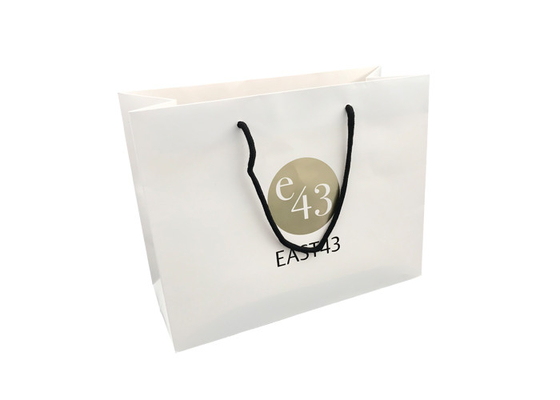 Good price White Boutique Paper Bag Pribadi Untuk Belanja Gold Hot Stamping on line